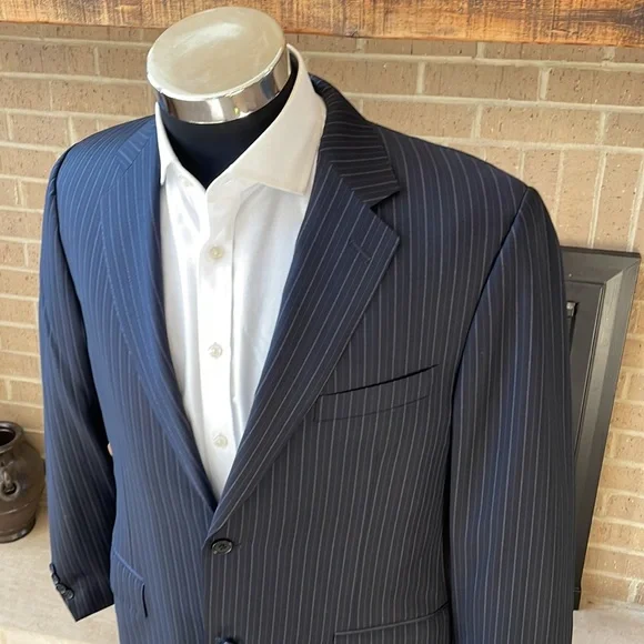 Canali Mens 42R Dark Blue Stripe - 100% Wool 2-button Suit Jacket Sport Coat - Picture 2 of 7